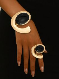 Black Onyx and Gold Statement  Jewelry Set - Bracelet and Ring