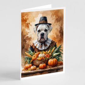 White Boxer Thanksgiving Greeting Cards Pack of 8 Blank Cards with Envelopes Whimsical A7 Size 5x7