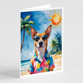 Basenji Summer Beach Time Greeting Cards Pack of 8 Blank Cards with Envelopes Whimsical A7 Size 5x7