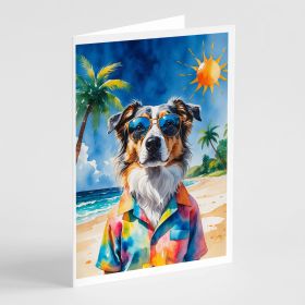 Australian Shepherd Summer Beach Time Greeting Cards Pack of 8 Blank Cards with Envelopes Whimsical A7 Size 5x7