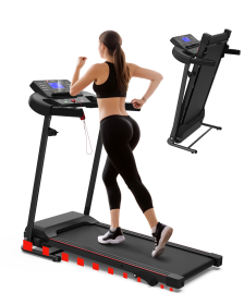 Foldable Treadmill Fitness Walking Machine (Color: BLACK)