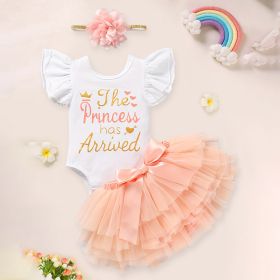 Newborn Baby Girl Outfits Infant Letter Print Romper Tutu Skirt Headband Coming Home Clothes Set (Option: White-Newborn)