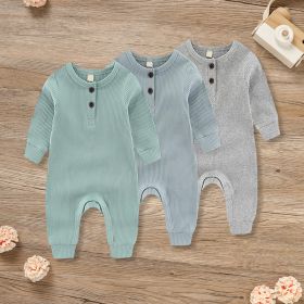 3-Pack Newborns Infants Baby Boys & Girls Long Sleeve Ribbed Romper Soft Button Front Jumpsuit (Option: Green Blue Gray-0to3 Months)