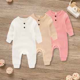3-Pack Newborns Infants Baby Boys & Girls Long Sleeve Ribbed Romper Soft Button Front Jumpsuit (Option: White Apricot Pink-0to3 Months)
