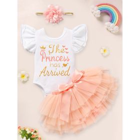 3PCS Newborn Baby Girl Outfits Infant Letter Print Romper & Tutu Skirt & Headband Coming Home Clothes Set (Option: Peach-Newborn)