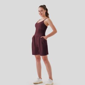 One Piece Short Style' Waist Pleats (Option: Wine red-L)